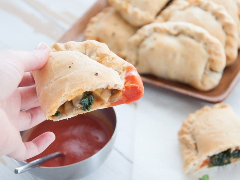 Vegan Mini Calzone filled with spinach and mushrooms