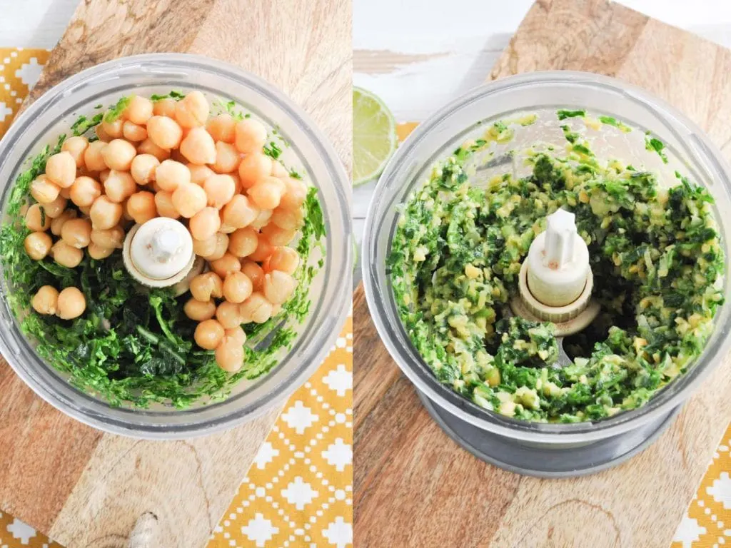 Green Falafel in a food processor