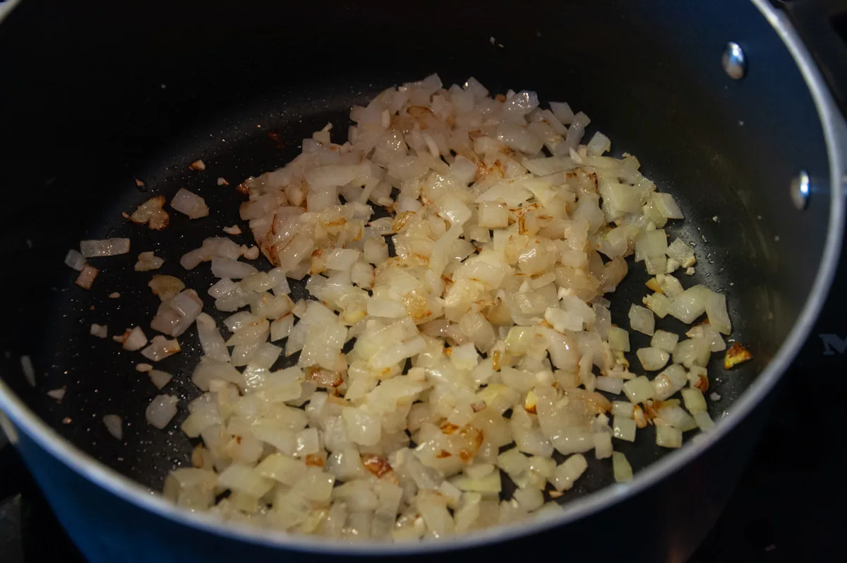 onions and garlic in pot