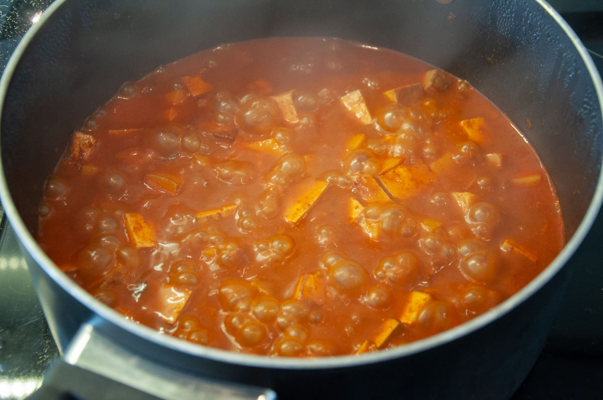 Vegan Goulash with Smoked Tofu and Potatoes in a pot