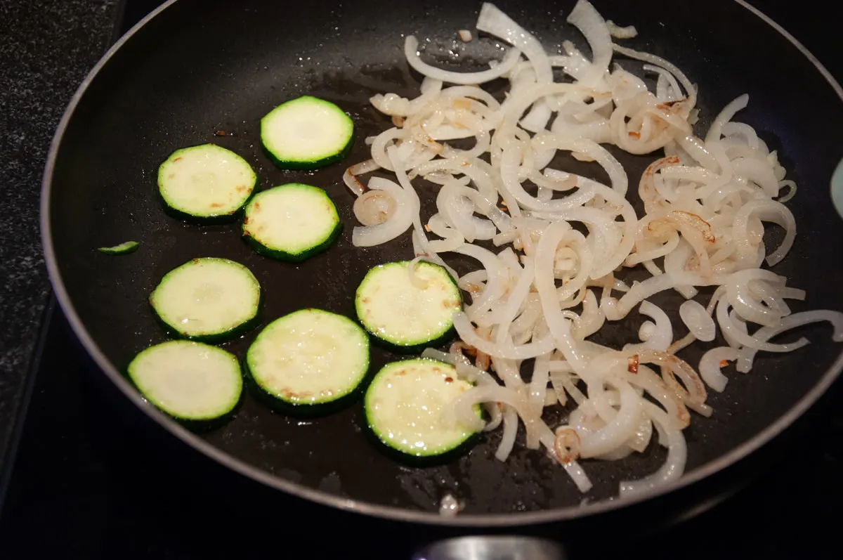 caramlized onions and zucchini