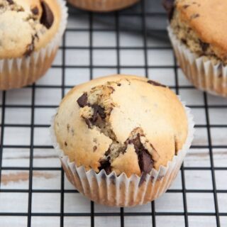 Vegan Chocolate Chunk Muffins on a cooling rack