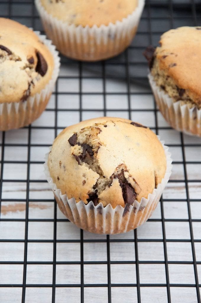 Vegan Chocolate Chunk Muffins on a cooling rack