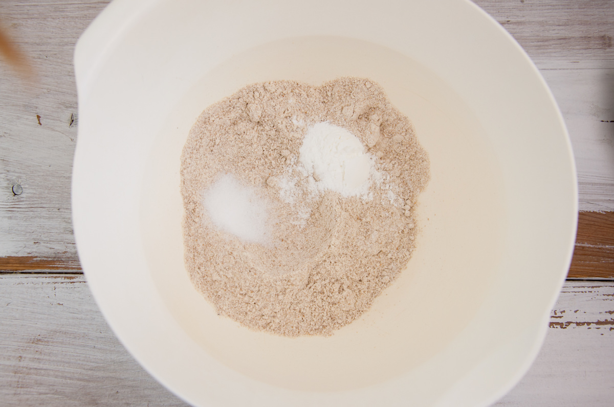 spelt flour, baking powder, and salt in a bowl