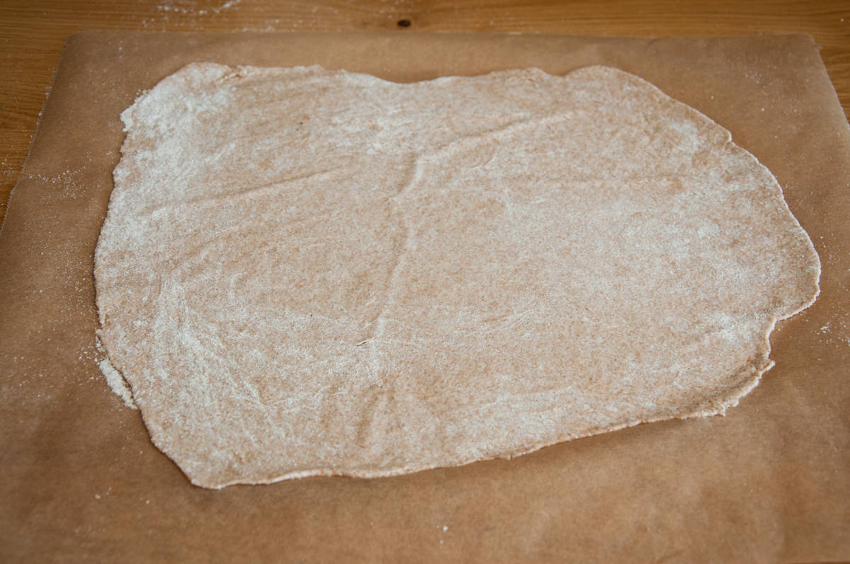 thinly rolled out cracker dough