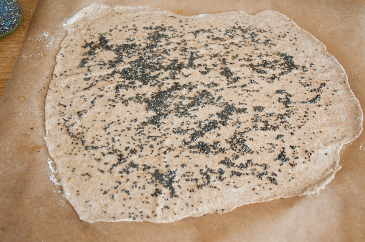 spelt crackers topped with chia seeds