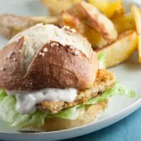 Vegan Fish Burger with homemade Pretzel Rolls | ElephantasticVegan.com