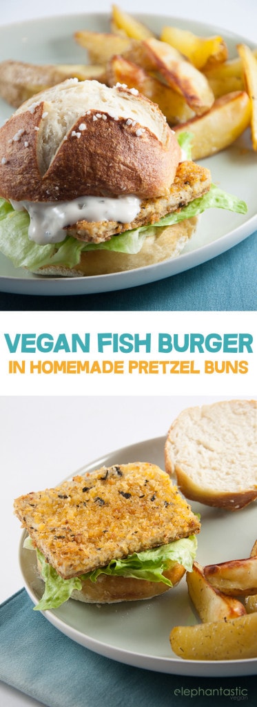 Vegan Fish Burger with homemade Pretzel Rolls | ElephantasticVegan.com