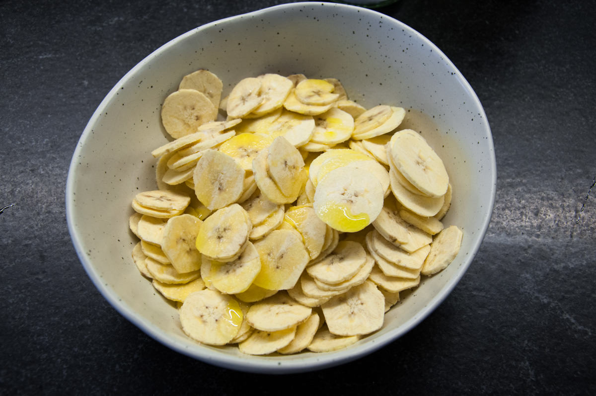 Plantain chips before baking