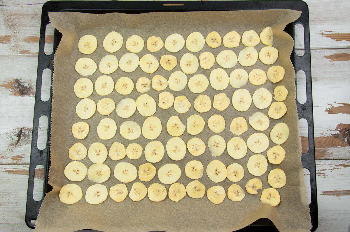 Plantain chips before baking