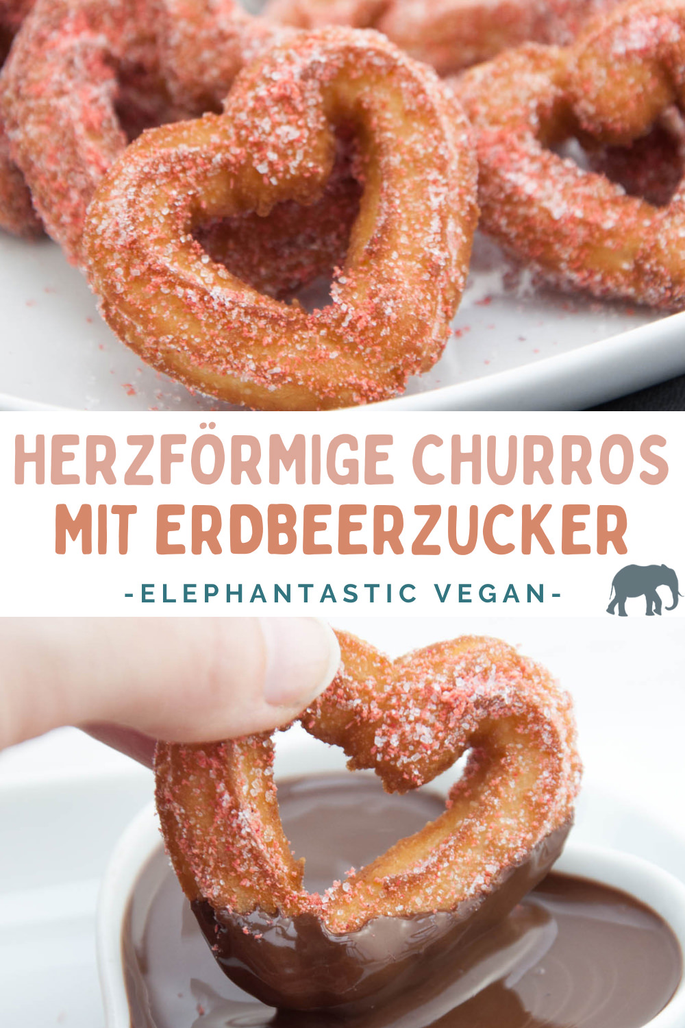 Herzförmige Churros mit Erdbeerzucker