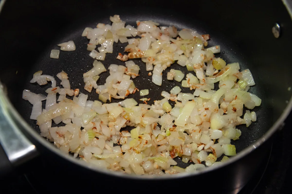 onion and garlic in pot