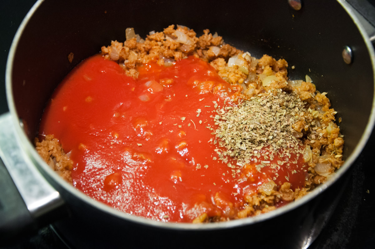 soy granule and tomato sauce