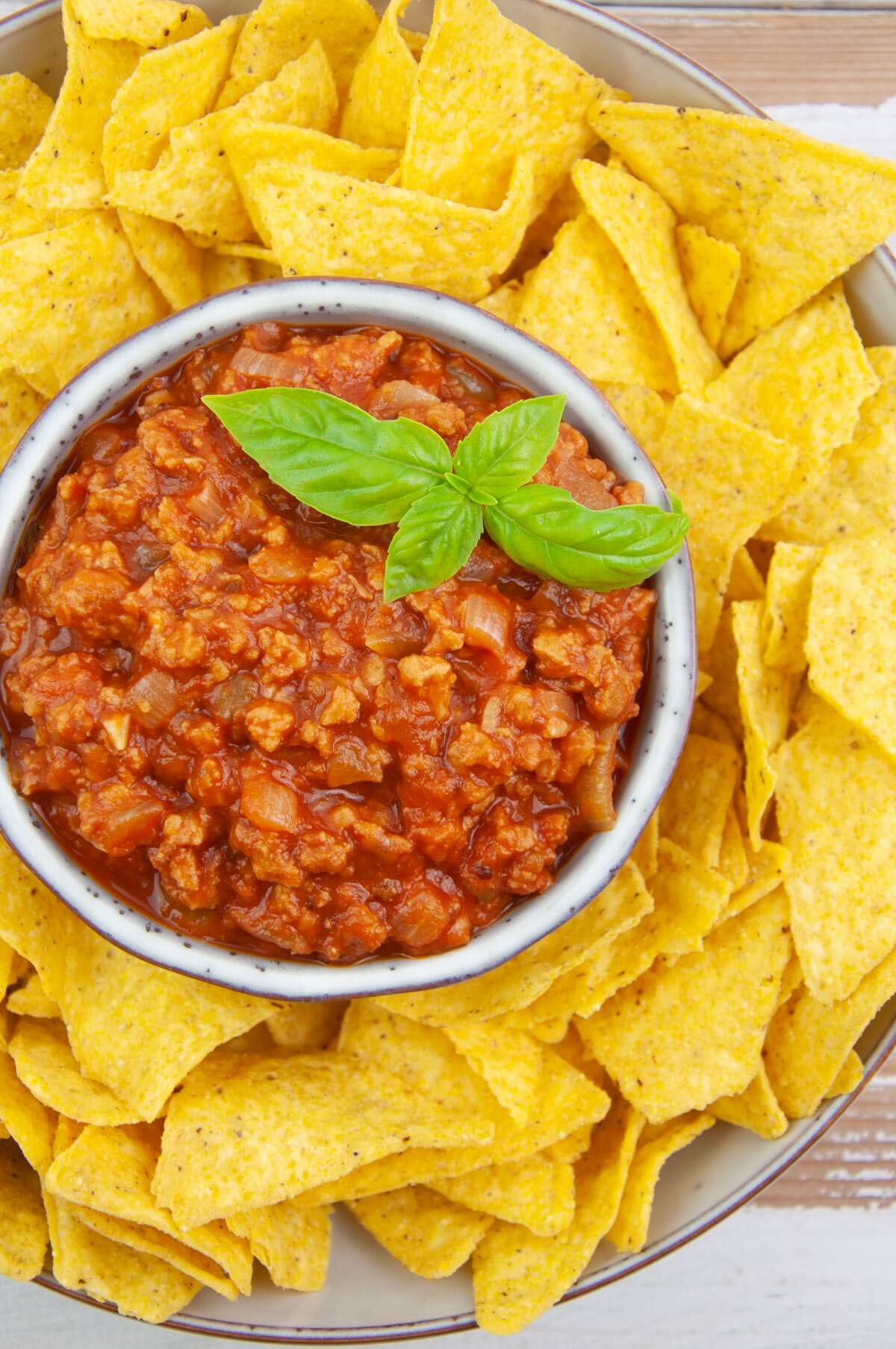 Vegan 'Meaty' Tomato Dip with tortilla chips