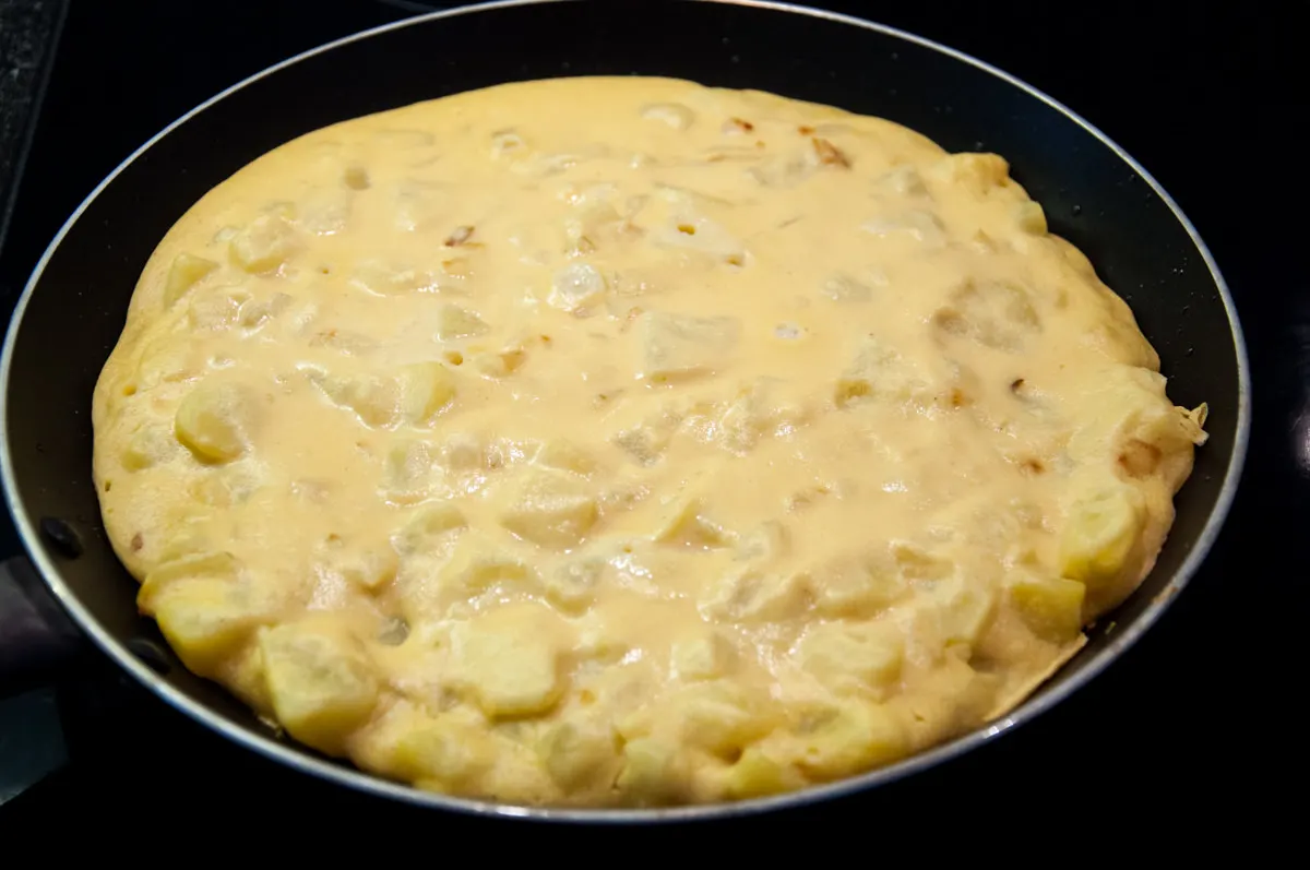 Tortilla Espanola (Spanish Potato Omelette) in a pan