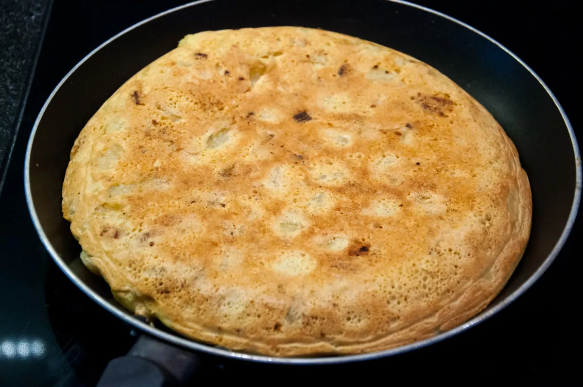 Tortilla Espanola (Spanish Potato Omelette) in a pan