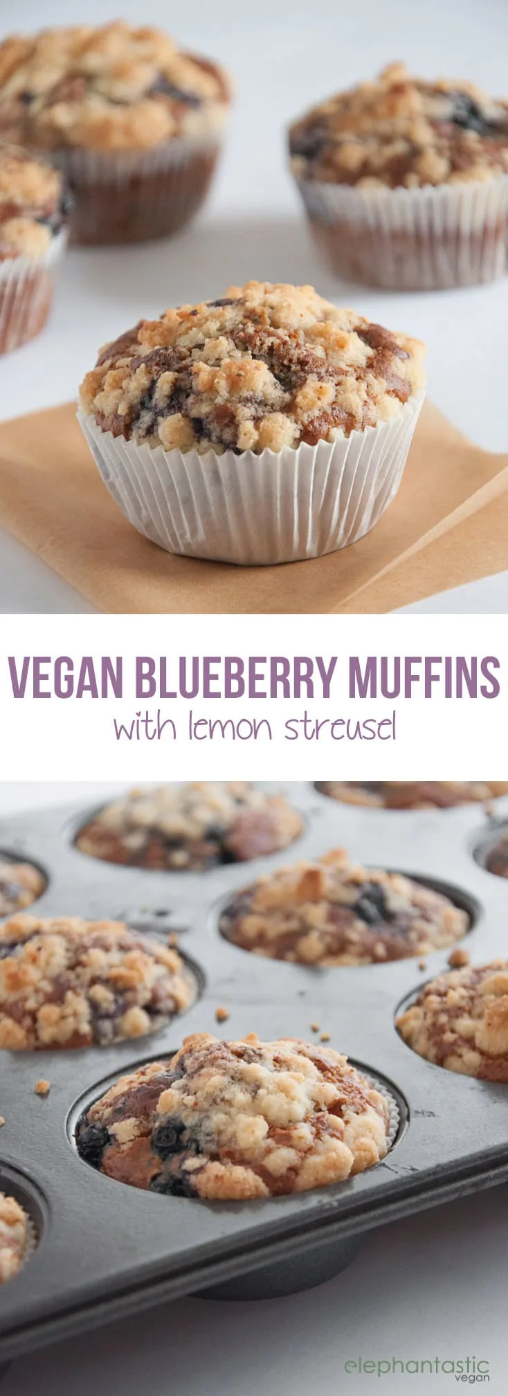 Vegan Blueberry Lemon Streusel Muffins | ElephantasticVegan.com