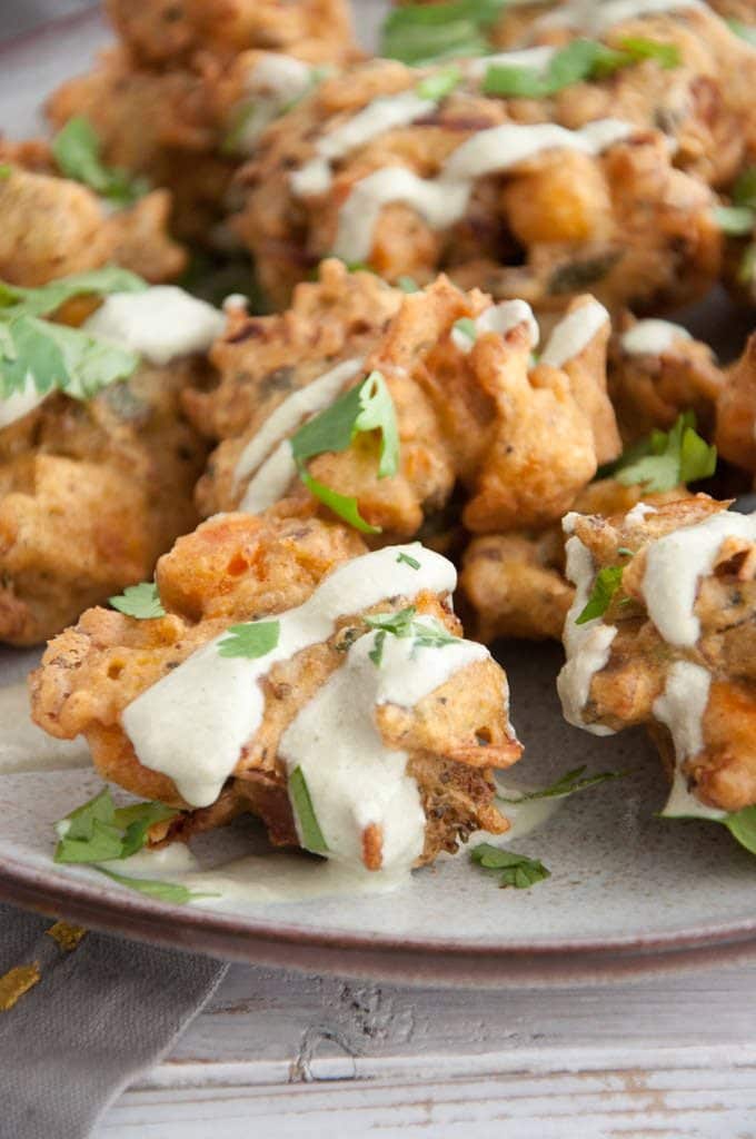 Veggie Pakora with Sweet Potato and Broccoli and Cilantro Coconut Sauce | ElephantasticVegan.com