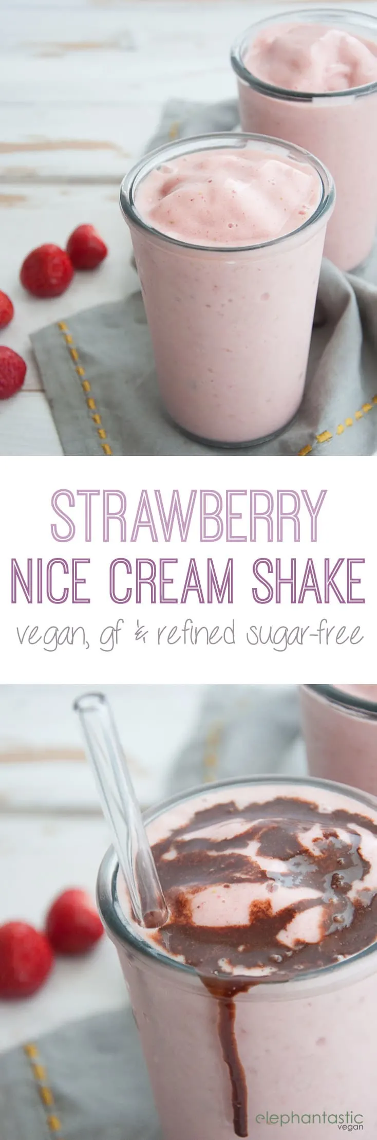 Strawberry Nice Cream Shake - vegan, gluten-free and refined sugar-free | ElephantasticVegan.com