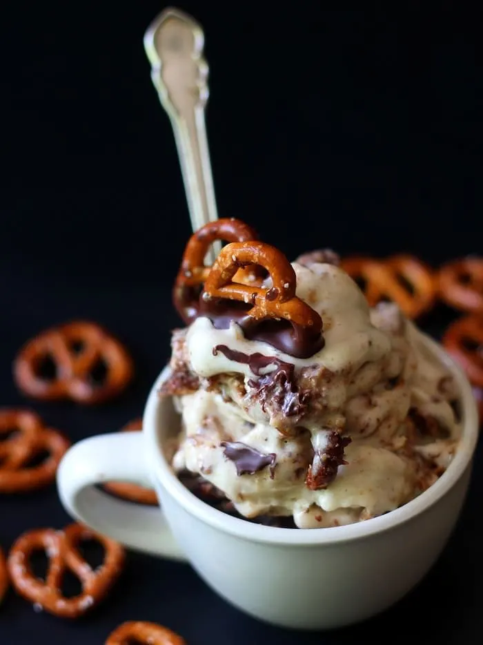 Peanut Butter Chocolate Covered Pretzel Banana Nice Cream - Connoisseurus Veg