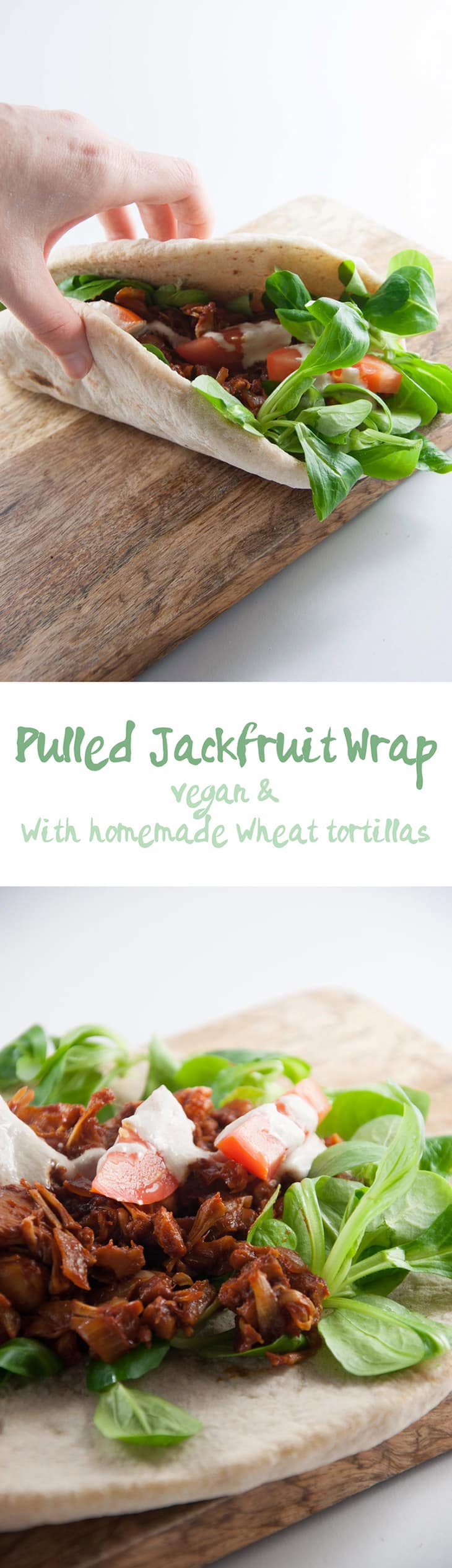 Pulled Jackfruit Wrap in thick, fluffy tortillas | ElephantasticVegan.com #vegan #jackfruit #pulled #wrap #dinner #lunch