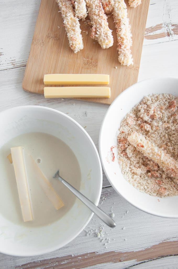 Vegan Cheese Sticks breading process