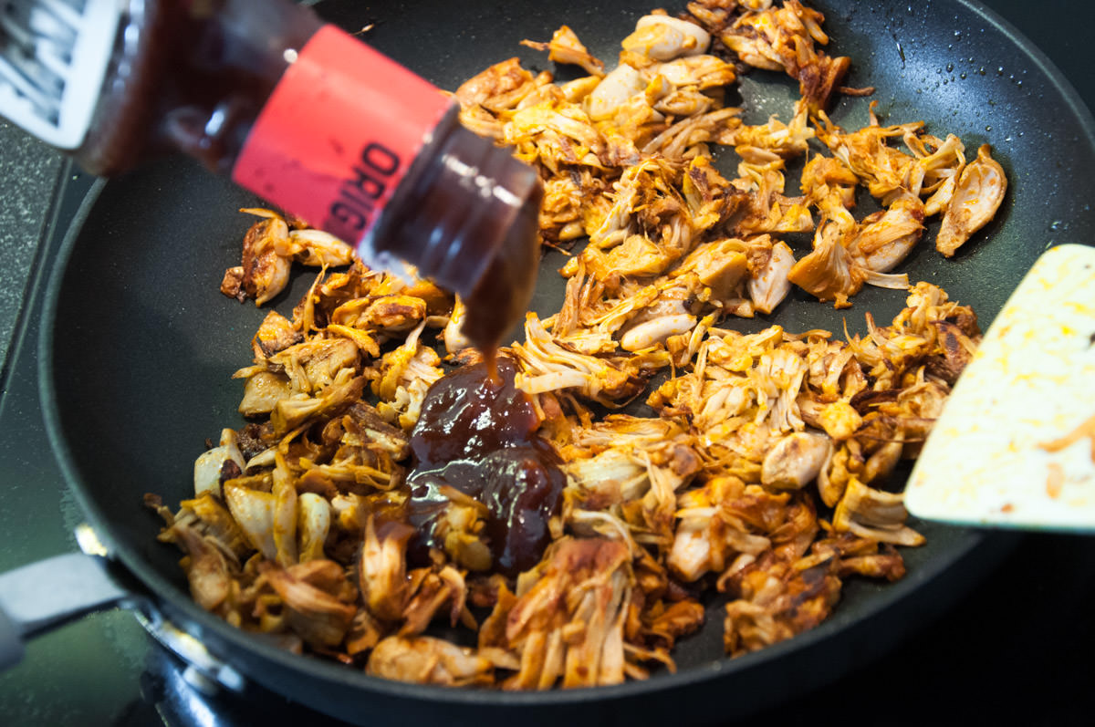 bbq jackfruit in pan