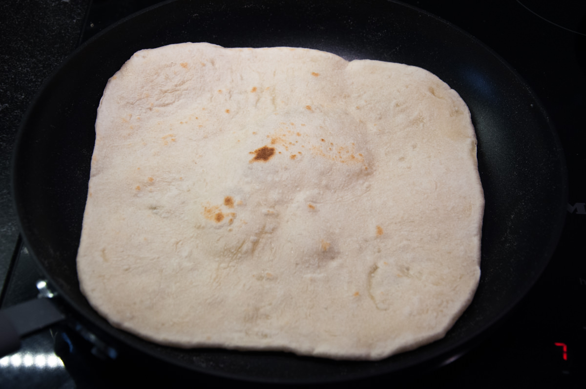 flour tortillas in a pan