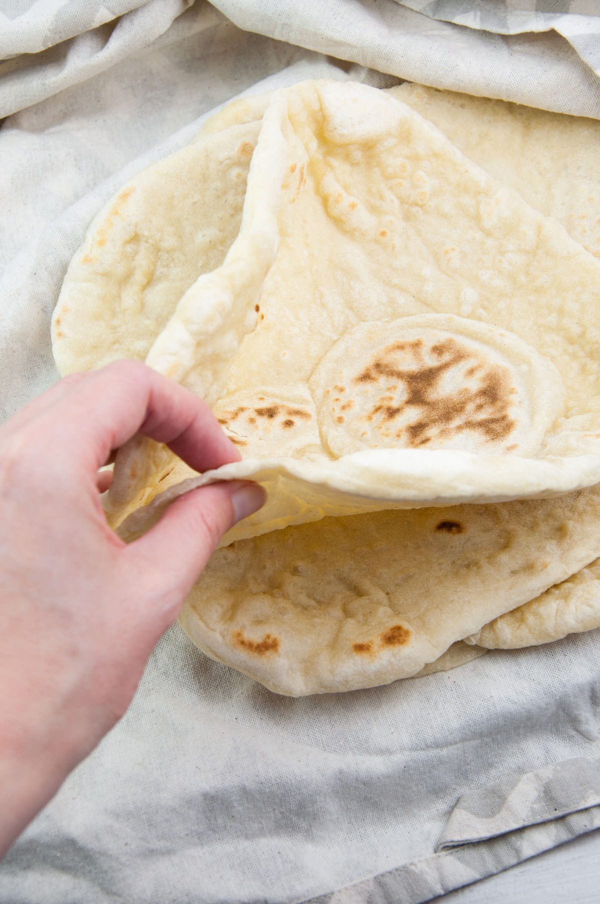 Soft and flexible vegan flour tortillas