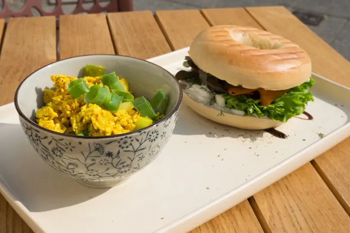 Tofu Scramble and Bagel at Plant Base