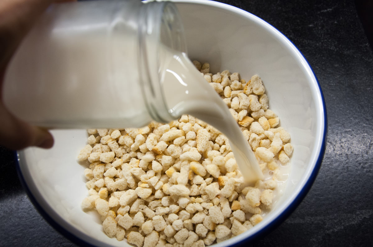 bread cubes and plant-based milk