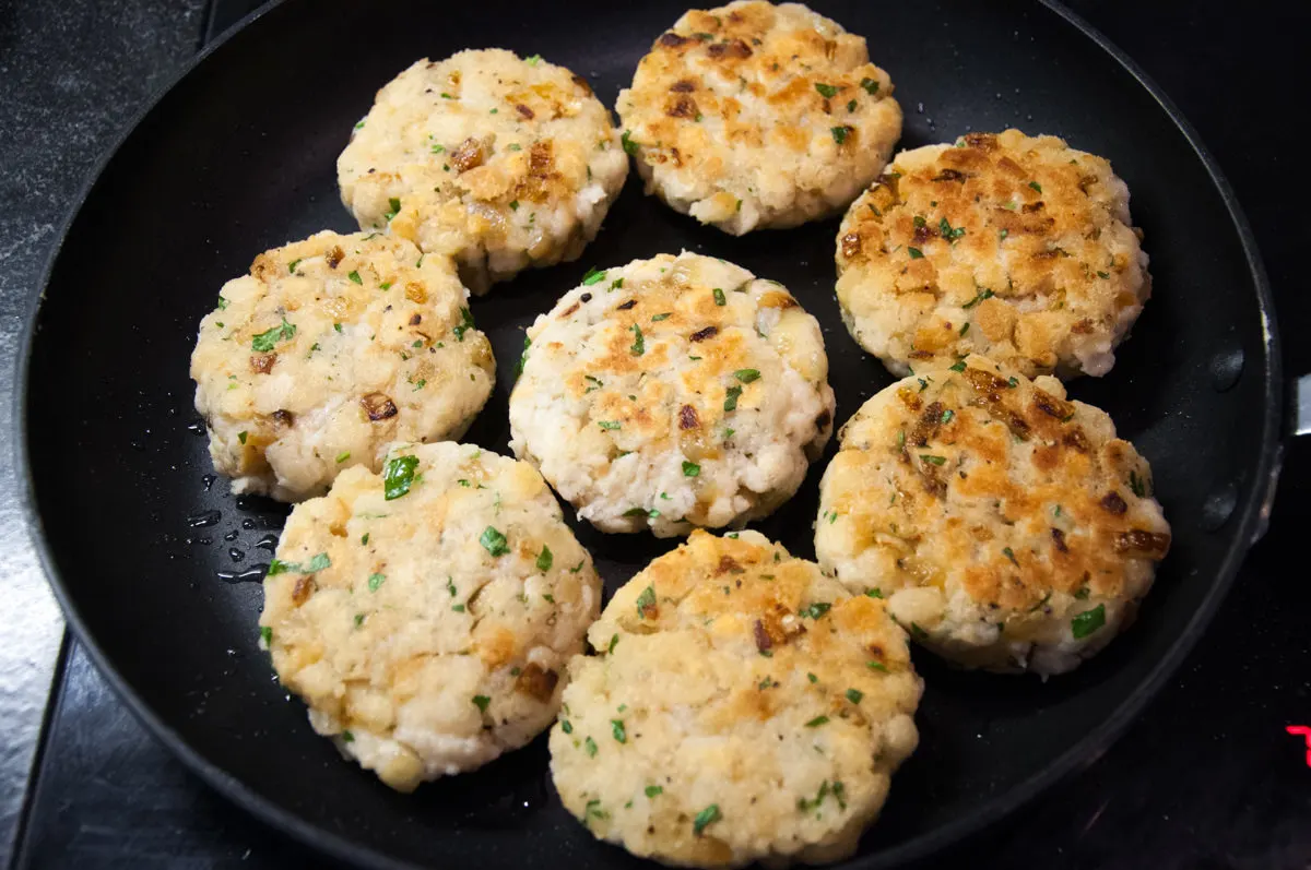 Pan-Fried Bread Dumplings in the pan