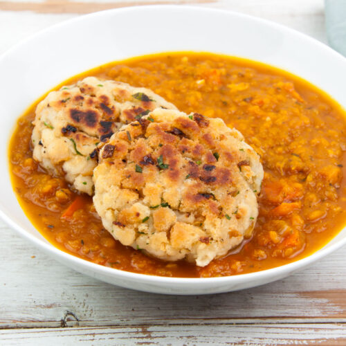 Pan-Fried Bread Dumplings with Pumpkin Goulash