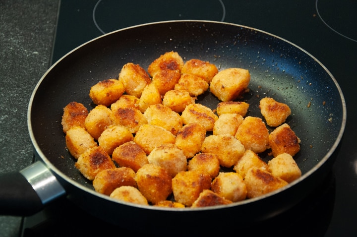 vegan pumpkin nuggets in pan