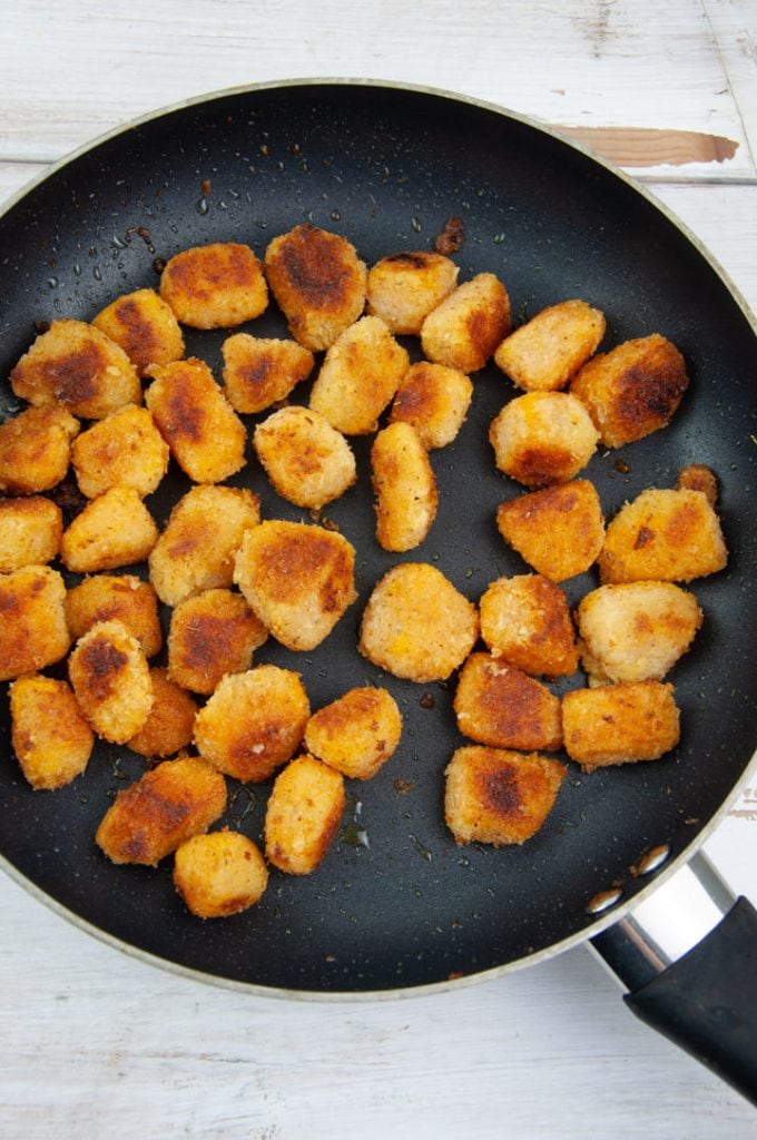 vegan pumpkin nuggets in pan