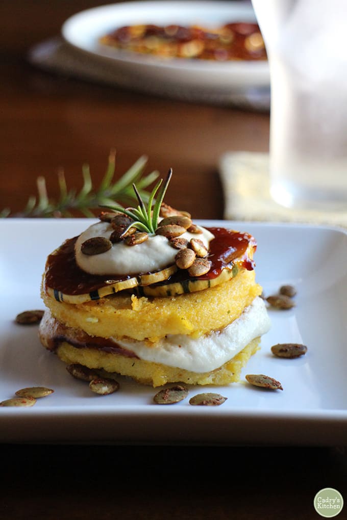 Polenta Stacks with BBQ Squash & Cashew Cream - Cadry's Kitchen