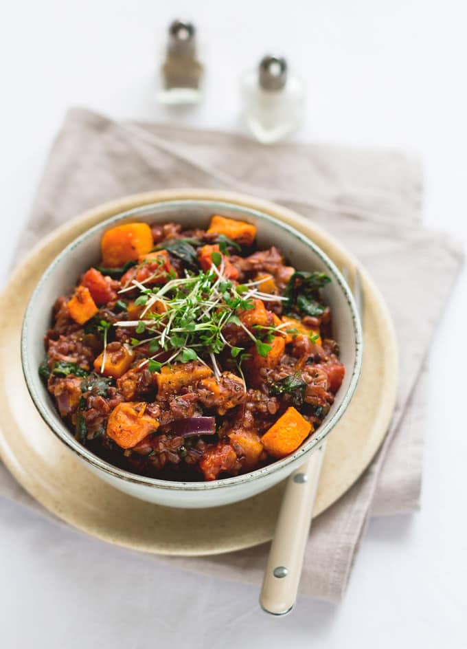 Butternut Squash Risotto with Spinach & Tomatoes - The Healthful Ideas