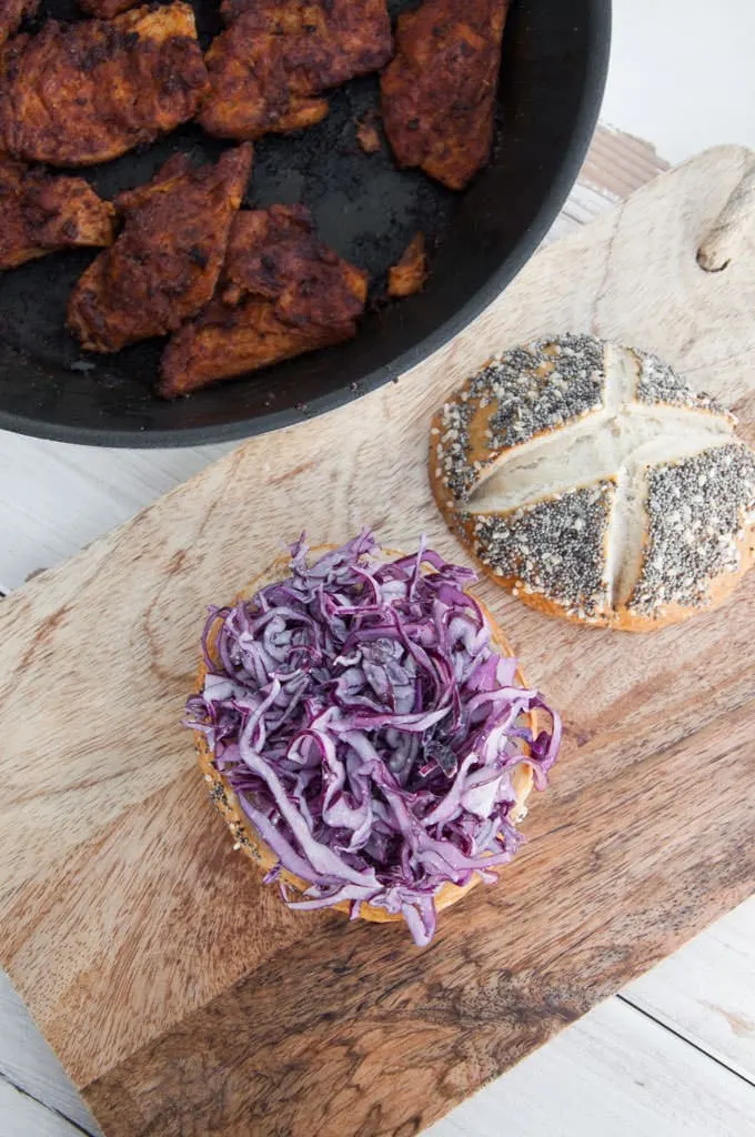 Vegan "Chicken" Garlic Slaw Burger | ElephantasticVegan.com