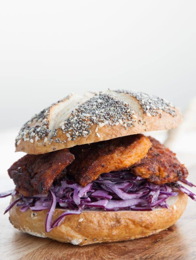 Vegan "Chicken" Garlic Slaw Burger | ElephantasticVegan.com