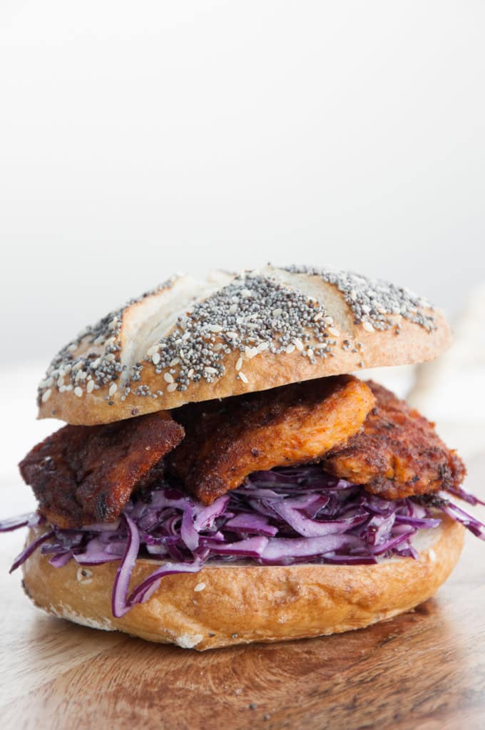 Vegan "Chicken" Garlic Slaw Burger | ElephantasticVegan.com