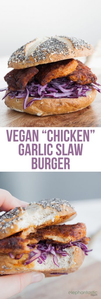 Vegan "Chicken" Garlic Slaw Burger | ElephantasticVegan.com