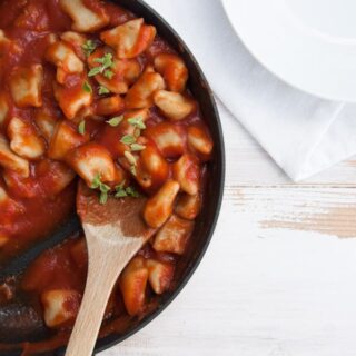 Vegan Gnocchi made from scratch in the pan