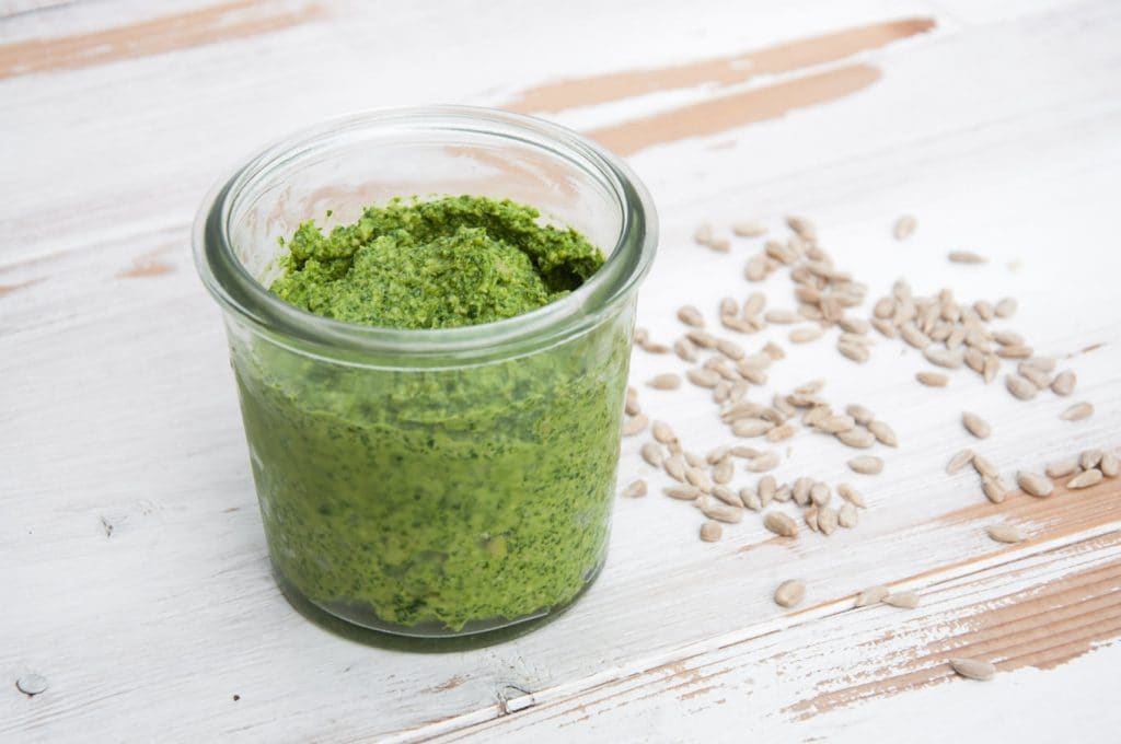 Arugula Pesto in a glass jar