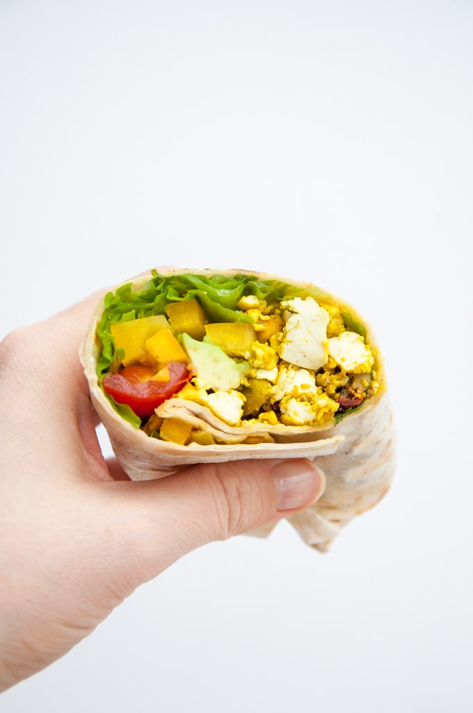 Mediterranean Tofu Scramble Breakfast Burrito | ElephantasticVegan.com