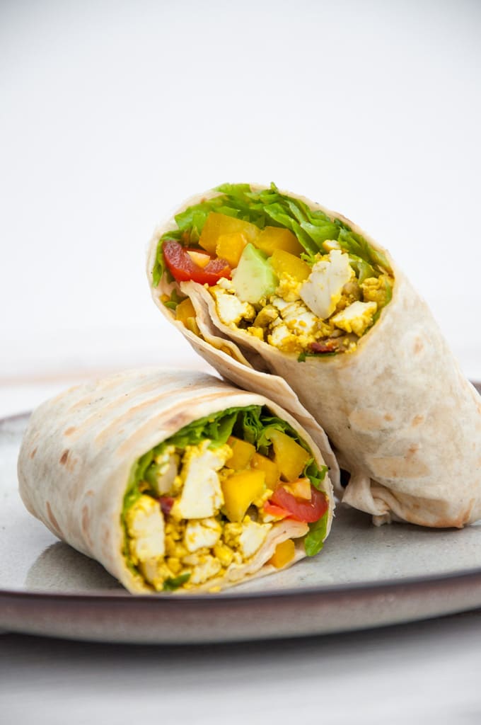 Mediterranean Tofu Scramble Breakfast Burrito | ElephantasticVegan.com