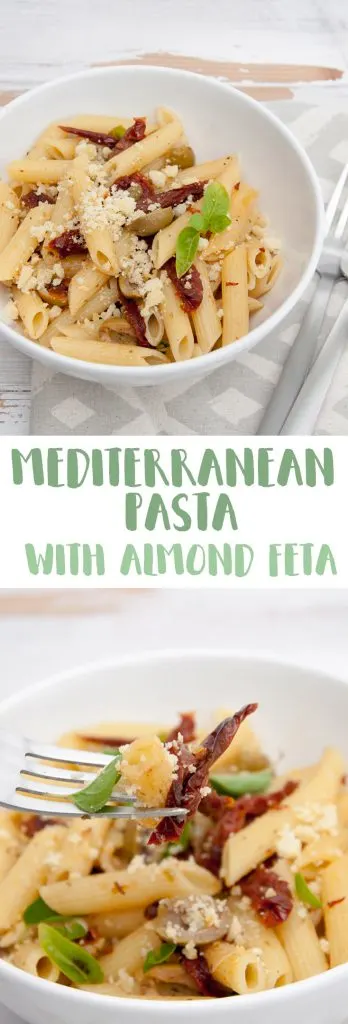 Mediterranean Pasta with Almond Feta (vegan) | ElephantasticVegan.com