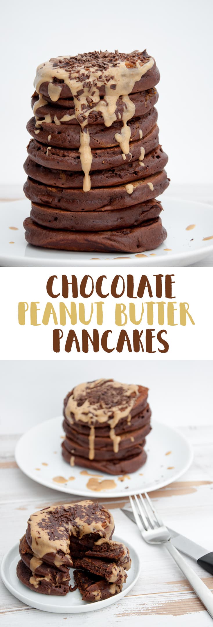 Vegan Chocolate Peanut Butter Pancakes - easy to make and delicious! | ElephantasticVegan.com #vegan #pancakes #elephantasticvegan #chocolate #peanutbutter #breakfast