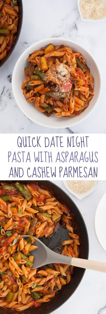 Quick Date Night Pasta with Asparagus and Cashew Parmesan | ElephantasticVegan.com