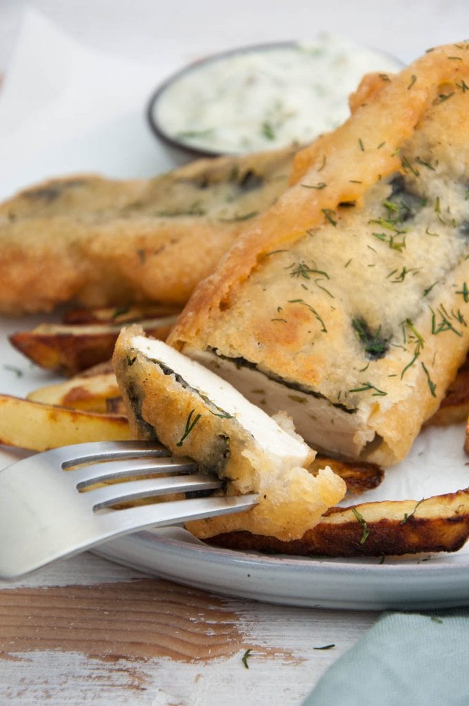 Tofish and Chips served with Tartar Sauce