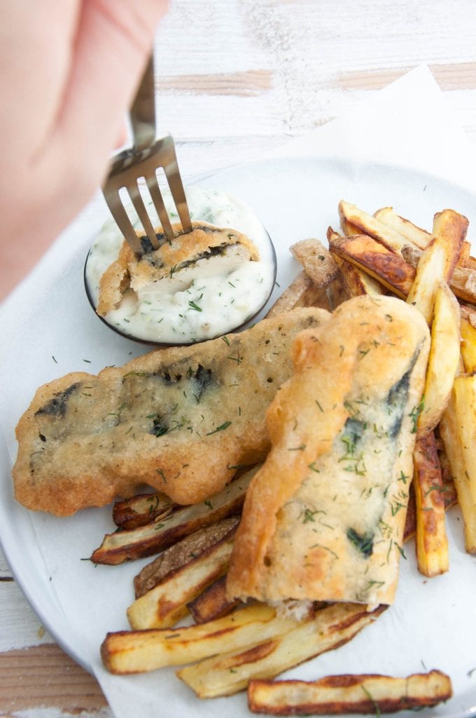 Tofish and Chips served with Tartar Sauce